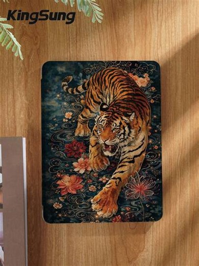 Kingsung Retro-Style Pattern Tablet Case. Decorated With Lotus Flowers And Tiger Patterns. A New Product Launched In 2026, Compatible With IPad 9.7/10.2/10.5/10.9/12.9/Pro 11, 10th Generation, Air 8 (M4) 2026 (11-Inch), Air 6 (M4) 2036 (13-Inch), Air 8 (M4) 2026 (11-Inch) / Air 8 (M4) 2026 (13-Inch) | SHEIN