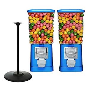 Gumball Machine with Stand - 2 Blue Vending Machines Bundled with Refill - Bubble Gum Machine for Kids - Coin Gumball Machine - Commercial Gumball Capsule Bouncy Ball Machine