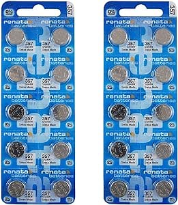 Renata 357 SR44W Batteries - 1.55V Silver Oxide 357 Watch Battery (20 Count)