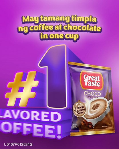 Tikman ang flavor-sarap ng #1 Flavored Coffee from Great Taste Choco! May tamang timpla ng coffee choco in one cup! U0107P012524G | Great Taste Coffee