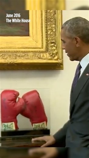 We have many special objects to share with the public when we open, but today we’re especially excited to preview a pair of boxing gloves Muhammad Ali gave to President Obama that will be on display at the Obama Presidential Center Museum starting in June. On this day in 1964, Cassius Clay, who would become known to the world as Muhammad Ali, was crowned the world heavyweight boxing champion for the first of three times. Ali’s story has been an inspiration for President Obama, who kept this gift