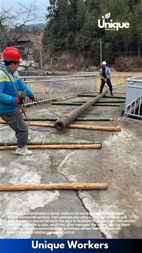 Ingenious Pipe Moving Technique: Rolling a Large Pipe Using Bamboo Rollers