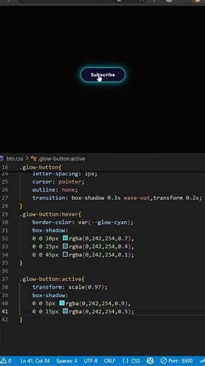 On Hover glow effect on Button usinh HTML nad CSS #shorts #coding #programming