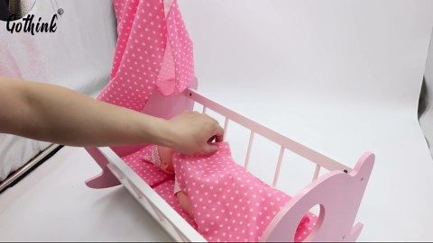 GOTHINK Wooden Baby Doll Crib Set, Doll Cradle Bed Fits up to 18‘’ Dolls Toys Reborn Baby, Rocking Doll Bed with Bedding and Canopy for Girls Ages 3+, Baby Doll Furniture Accessories