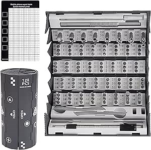 Small screwdriver set, 128 in 1 magnetic screwdriver set, mini precision screwdriver case, 1 storage magnetic screwdriver pad, suitable for mobile phones, computers, watches, cameras, glasses, toys