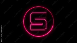 Neon font letter S ,Animated pink neon alphabet symbol on black background.