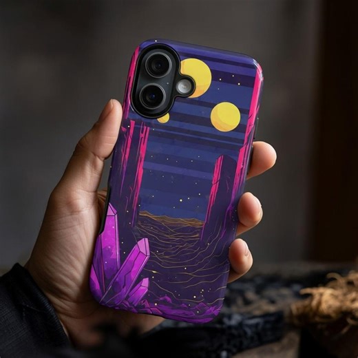 Cosmic Desert iPhone 17 Case – Neon Space Landscape Phone Case, Purple Sci-fi Art, Futuristic Aesthetic Cover - Etsy