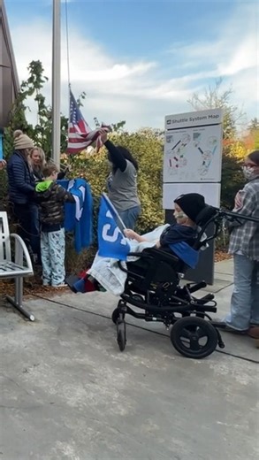 On Blue Friday Eve, patients, families and staff came together to raise the 12th Flag in celebration of the Seattle Seahawks. Your Seattle Children's 12s are cheering you on. #GoHawks, bring home the Super Bowl! | Seattle Children's