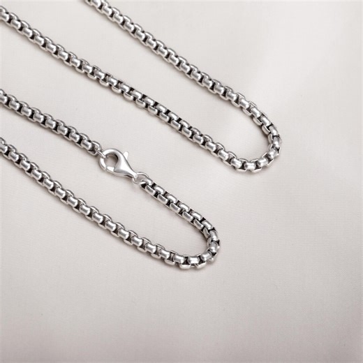 2mm Silver Round Box Necklace, 925 Sterling Silver Box Link Chain - Etsy
