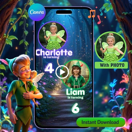 Peter Pan Tinker Bell Video Invitation With Photo – Animated Neverland Birthday Invite (instant Download) - Etsy