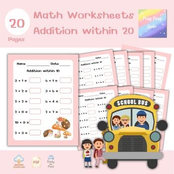 Addition Worksheets within 20 | 20 Pages Printable Math PDF for Kids