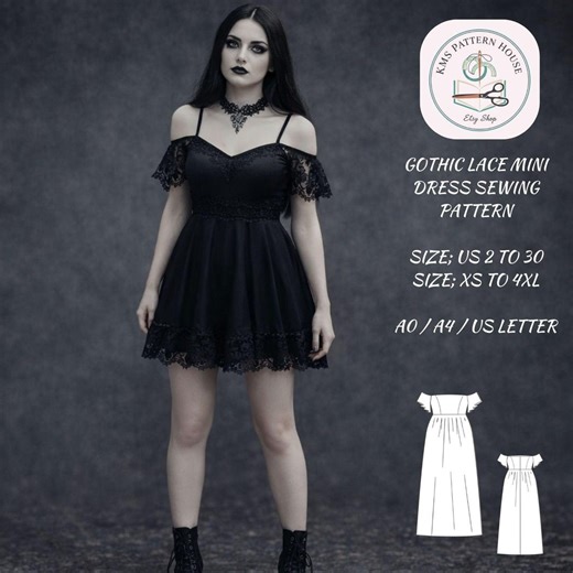 Gothic Lace Mini Dress Sewing Pattern, Dark off Shoulder (PDF Pattern) - Etsy