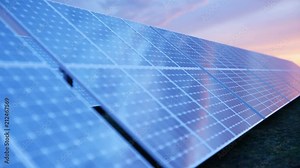 Solar power generation technology. Alternative energy. Solar battery panel modules with blue sky, 3D illustration 4k Ultra HD 3840x2160 Stock Video