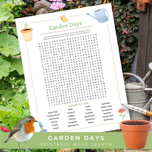 Gardening Word Search Printable for Adults, Garden Themed Puzzle, Relaxing Spring and Summer Activity, Instant Download Print at Home - Etsy