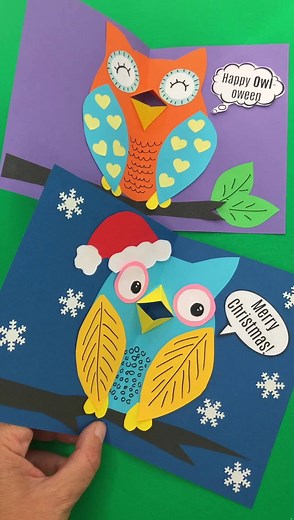 What a HOOT! Make handmade pop up Owl Cards for any occasion. Includes a set of free printable puns! https://www.redtedart.com/pop-up-beak-owl-cards/ | Red Ted Art
