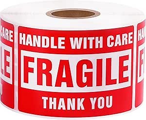 3 x 2 Inch Handle with Care 500 Fragile Stickers for Shipping Moving Glass Permanent Adhesive Fragile Labels (1 Roll, 500 Labels) (1 Roll - 500 PCS - Fragile, 3" x 2")