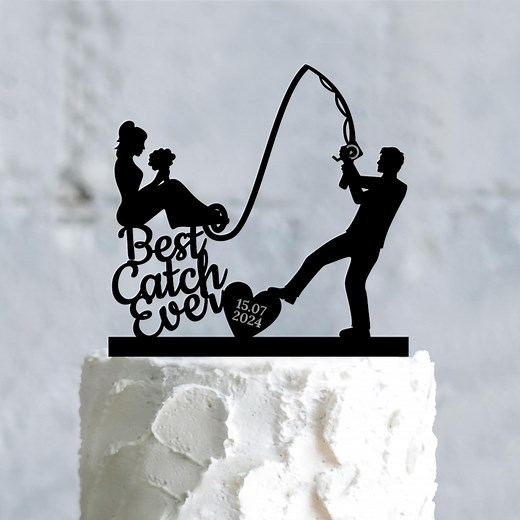 Best Catch Ever Cake Topper, Groom Pulling Bride Cake Topper, Fishing Wedding Cake Topper, Funny Fishing Cake Topper, Fisherman Topper, A897 - Etsy