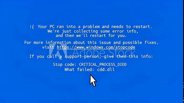 Blue screen error message displayed on a computer monitor indicating a critical process failure, with visible text and a cursor pointer in a digital environment