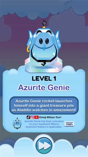 Disney Emoji Blitz - AZURITE GENIE (Level 1) powers. Full video on YouTube @EMOJIBLITZERGURL. #DisneyEmojiBlitz #disneyemoji #disney #aladdin #fYP