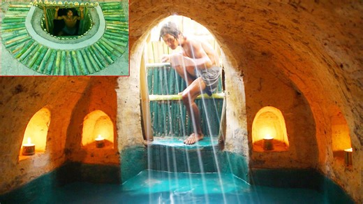 Building an underground bathhouse with primitive tools | DIY forest retreat