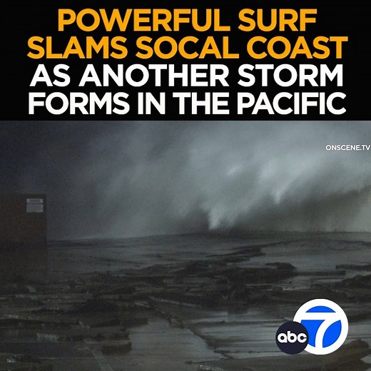 10K views · 127 reactions | Crowds gather along the coast to watch storm-fueled waves slam SoCal beaches. The powerful surf flooding parking lots, damaging boats in a local harbor, and threatening piers. Now, as yet another storm forms in the Pacific, coastal communities are bracing for more wild weather. https://abc7.com/12663865 | ABC7 | Facebook