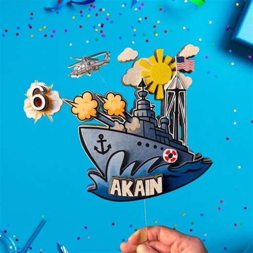 Battleship Birthday Cake Topper: Navy Ship Party Cake Decoration | Custom Name and Age - Etsy