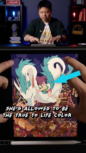 Proko on Instagram: "Dividing your composition with values helps guide the viewer's eye and tell a visual story. Even with established characters in fan art, we can modify their existing palettes to fit our composition. Learn more with @brycekhodraws in our digital painting course on Proko! #digitalart #howtodraw #brycekho #spiritedaway #miyazaki #studioghibli"