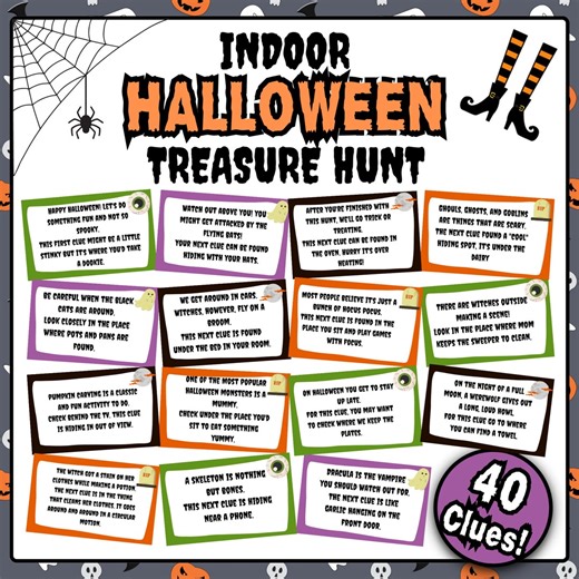 Halloween Scavenger Hunt | Indoor Treasure Hunt | Halloween Printable Games for Kids | Treasure Hunt Clues | Scavenger Hunt Clues - Etsy