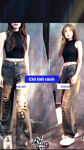 🔥 Quần jean nữ ống rộng rách cá tính – đang hot trend