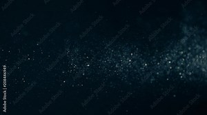 Natural Organic Dust Particles Floating On Black Background. Dynamic Dust Particles Randomly Float In Space With Fast And Slow Motion. Shimmering Glittering Colored Particles With Bokeh In The Air.