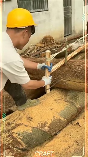 Traditional Manual Wood Sawing Process