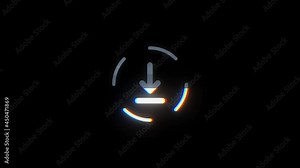4K Loading Icon With Technology Glitch 4k animation of an technology loader icon digital glitch and artifacts noise effects. Arrow down symbol reveal. slide, upload, download, downloading, uploading.
