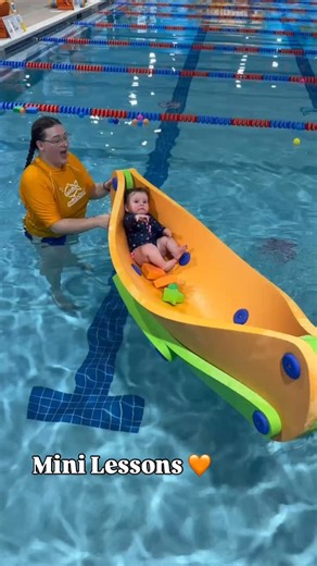The sweetest little Mini during Mini Lessons last week! 🧡✨ And seriously… how cozy is our canoe?! 🌊🛶 We love creating the perfect warm safe space for our tiniest swimmers! #MiniLessons #GoldfishSwimSchool #GoldfishRoswell #TinySwimmers #SwimFam #CutestCanoe #WaterSafety #90DegreePool | Goldfish Swim School - Sherwood