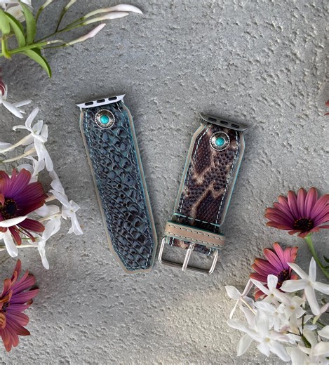 Snake Embossed Turquoise on Cowhide Leather for Apple Watches With Gold or Silver-tone Hardware. - Etsy