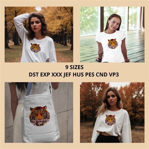 Majestic Tiger Head Embroidery Design, Realistic Animal Face Machine Embroidery, Wildlife Big Cat Embroidery, 9 SIZES, Instant Downlaod - Etsy