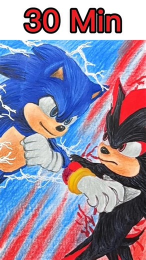 Drawing SONIC vs SHADOW in 30 sec, 3 min, and 30 min, Drawlify #SonicMovie3 #shorts #sonicVsShadow