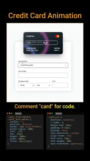 Credit Card Animation using HTML, CSS and JavaScript#html #html5 #css3 #css #cssanimation #learnhtml