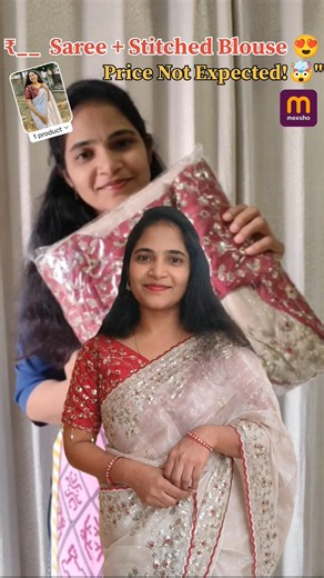 saree woth stitched blouse#Meesho #SareeHaul #EthnicWear #TrendingReels #FashionFinds#fashion#clothe