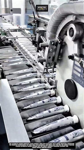 Automatic loading worktool that inserts product tubes into trays for packaging efficiency #worktool
