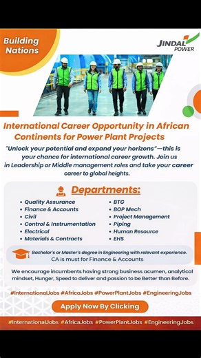 Engineering Jobs Abroad 2026 | Jindal Power Hiring | Africa Power Plant Projects #job