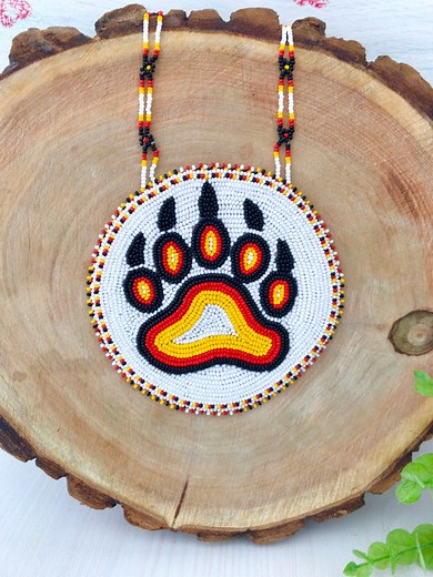 Beadwork Bear Paw Medallion, Large Native Medicine Wheel Style Pendant - Etsy
