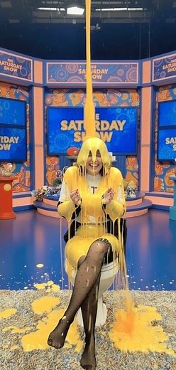 Girl in Patterned Tights Gunged with Custard for Losing on Gameshow