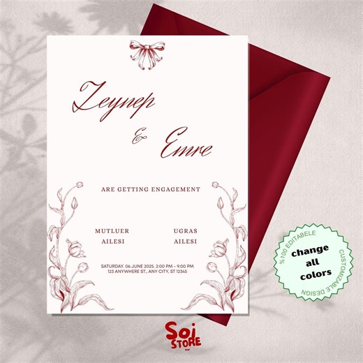 Vintage Floral Engagement Invitation Template, Editable Wedding Invite (digital Download) - Etsy