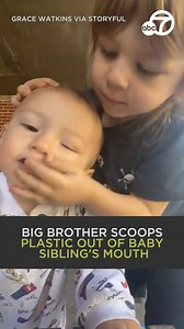 167K views · 9.4K reactions | A viral video posted to TikTok shows the moment an older brother thought quickly when he noticed his little brother had a piece of plastic in his mouth and fished it out. 殺♥️ | ABC7 | Facebook