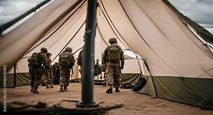 Military camp with tents.
