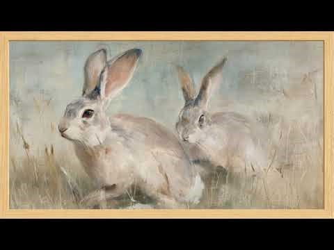 Rustic Hare TV Art | Neutral Cottagecore Rabbit Oil Painting