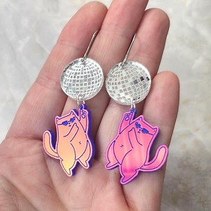 Disco Cat Acrylic Statement Earrings - Funny Unique Gift for Her Birthday Friend - Etsy