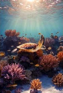 Sea Turtle Swimming Over Coral Reefs | 4K Underwater Relaxation Video