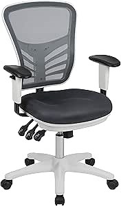 Flash Furniture Nicholas Mid-Back Swivel Office and Gaming Chair, Ergonomic Mesh Office Chair with Adjustable Lumbar Support and Height, Gray/White
