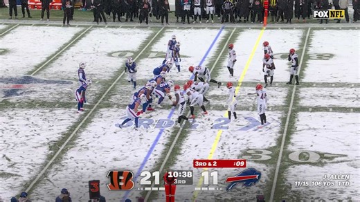 James Cook breaks off a 27-yard catch-and-run through the snow into the red zone
